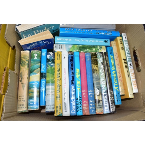 401 - BOOKS & MAPS, four boxes containing approximately 120 book titles, mostly in hardback format to incl... 