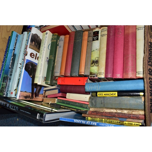 401 - BOOKS & MAPS, four boxes containing approximately 120 book titles, mostly in hardback format to incl... 