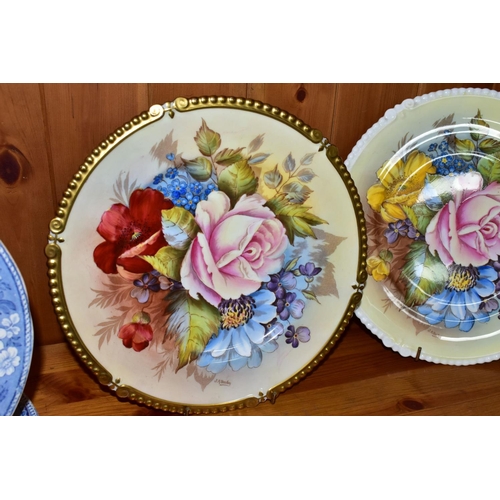 409 - TWO AYNSLEY WAVY RIMMED FLORAL DECORATED CABINET PLATES BY JOSEPH A. BAILEY, bear signature, pattern... 