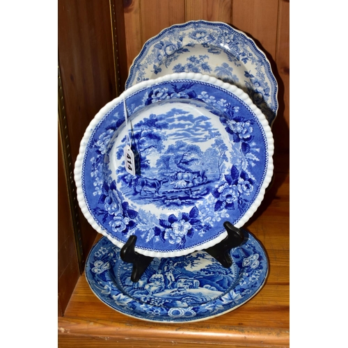 414 - FOUR NINETEENTH CENTURY TRANSFERWARE PLATES AND BOWLS, comprising a W Adams & Co 'Cattle Scenery' bo... 