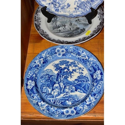 414 - FOUR NINETEENTH CENTURY TRANSFERWARE PLATES AND BOWLS, comprising a W Adams & Co 'Cattle Scenery' bo... 