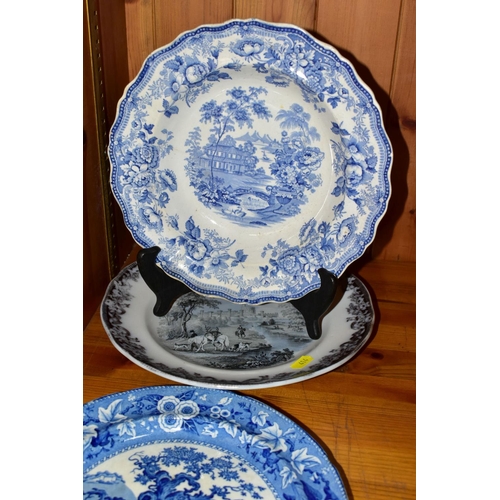 414 - FOUR NINETEENTH CENTURY TRANSFERWARE PLATES AND BOWLS, comprising a W Adams & Co 'Cattle Scenery' bo... 