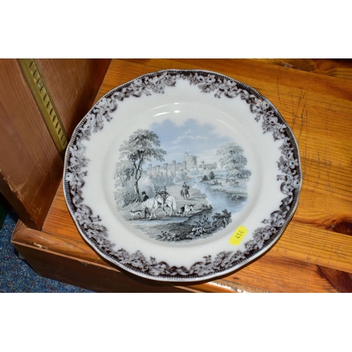 414 - FOUR NINETEENTH CENTURY TRANSFERWARE PLATES AND BOWLS, comprising a W Adams & Co 'Cattle Scenery' bo... 