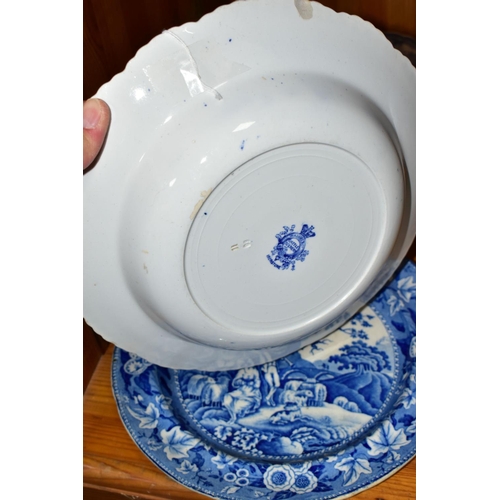 414 - FOUR NINETEENTH CENTURY TRANSFERWARE PLATES AND BOWLS, comprising a W Adams & Co 'Cattle Scenery' bo... 