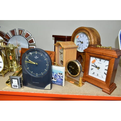 428 - A COLLECTION OF ASSORTED CLOCKS AND BAROMETERS, comprising ten modern mantel clocks, Seiko, Charnwoo... 