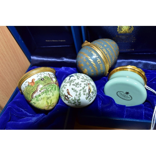 451 - THREE HALCYON DAYS ENAMEL TRINKET BOXES, two boxed, comprising  a boxed circular trinket box, the li... 