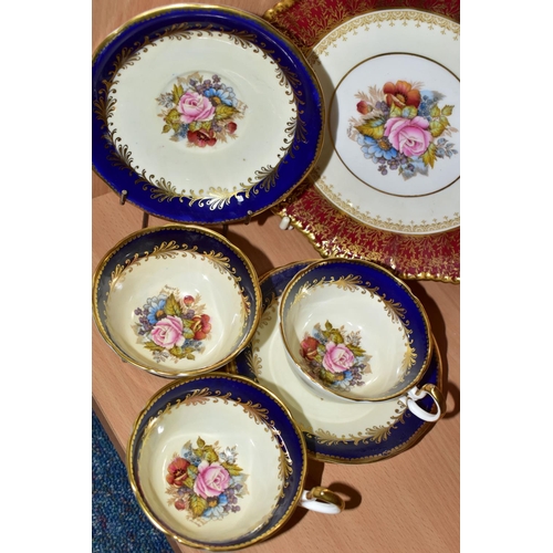 461 - AN AYNSLEY CABINET PLATE, TEA CUPS AND SAUCERS BY J. A. BAILEY, with wavy rims, the cups having a wh... 