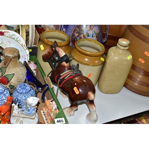 465 - TWO BOXES AND LOOSE CERAMICS ETC, to include two 20th Century Chinese ginger jars with lids, no mark... 