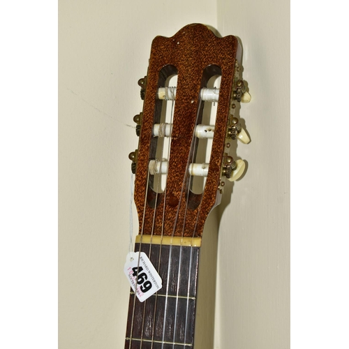 469 - A VINTAGE JAPANESE SIX STRING ACOUSTIC GUITAR, label to the inside reads B & M Soloist, hand made by... 