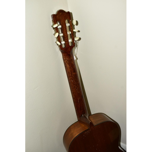 469 - A VINTAGE JAPANESE SIX STRING ACOUSTIC GUITAR, label to the inside reads B & M Soloist, hand made by... 