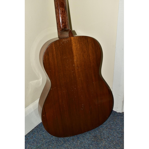 469 - A VINTAGE JAPANESE SIX STRING ACOUSTIC GUITAR, label to the inside reads B & M Soloist, hand made by... 