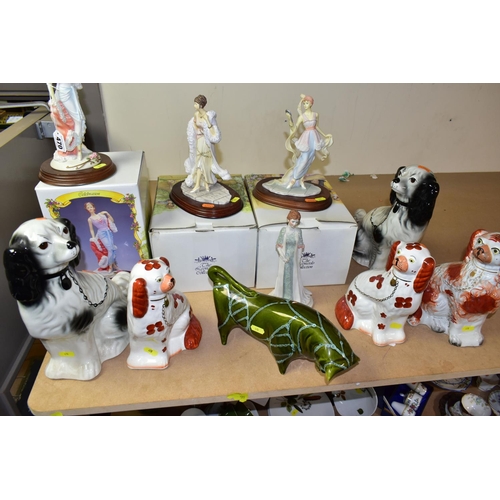 470 - TEN DECORATIVE FIGURINES AND DOGS, comprising three boxed Leonardo figurines - 'Celebration', 'Elega... 