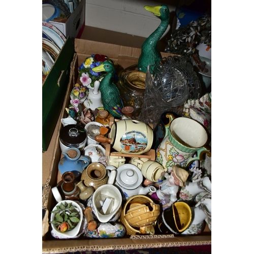 480 - FOUR BOXES OF ASSORTED CERAMICS AND GLASS ETC, to include a Royal Crown Devon vase with Charlotte Rh... 