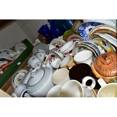 480 - FOUR BOXES OF ASSORTED CERAMICS AND GLASS ETC, to include a Royal Crown Devon vase with Charlotte Rh... 