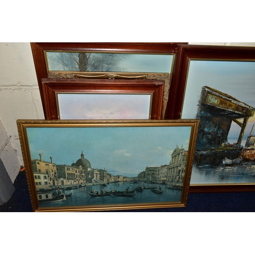 498 - SIX LATER 20TH CENTURY OILS ON CANVAS, comprising two W. Jones fishing boats in harbour scenes, appr... 