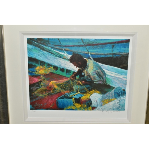 504 - ROLF HARRIS (AUSTRALIA 1930) 'MENDING THE NETS', a signed limited edition print depicting a fisherma... 