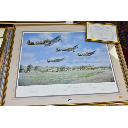 506 - TWO SIGNED LIMITED EDITION MILITARY AVIATION PRINTS, comprising The official Douglas Bader Foundatio... 