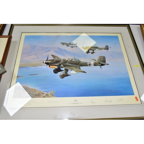 509 - SIX MILITARY AVATION THEMED PRINTS, comprising limited edition Robert Taylor prints, 'Stuka' signed ... 