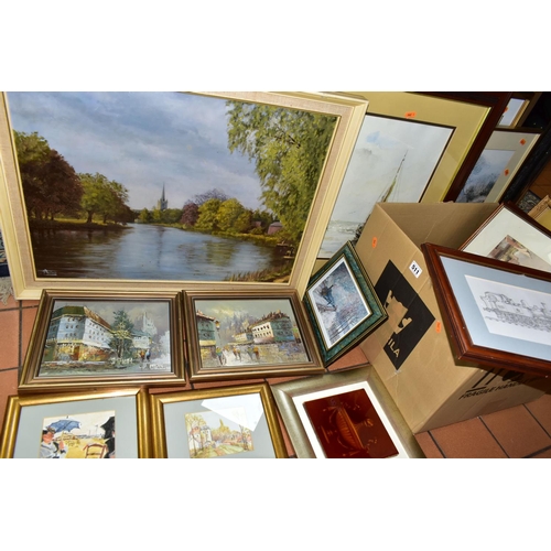 511 - A SMALL QUANTITY OF PAINTINGS AND PRINTS ETC, comprising an impressionist style view of 'Holy Trinit... 