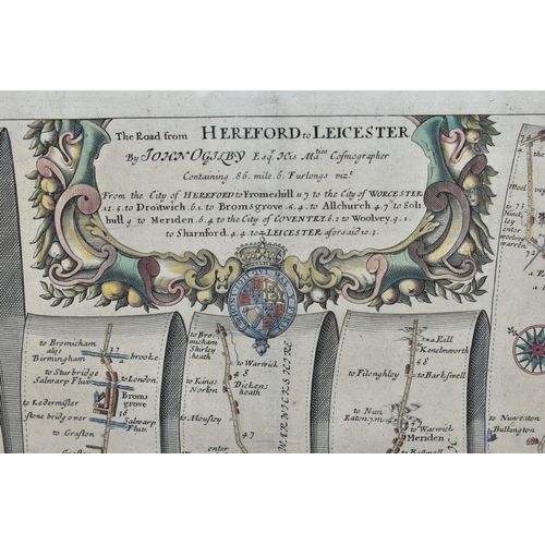 513 - JOHN OGILBY STRIP ROAD MAP 'HEREFORD TO LEICESTER', from the Britannia edition first published 1675,... 