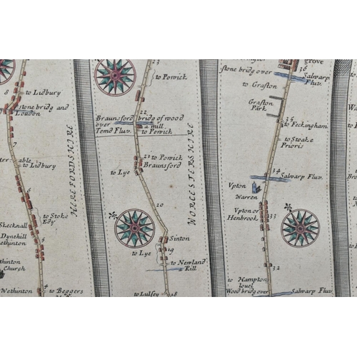 513 - JOHN OGILBY STRIP ROAD MAP 'HEREFORD TO LEICESTER', from the Britannia edition first published 1675,... 