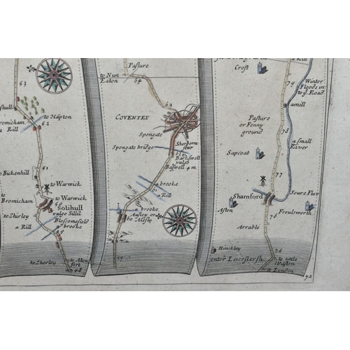 513 - JOHN OGILBY STRIP ROAD MAP 'HEREFORD TO LEICESTER', from the Britannia edition first published 1675,... 