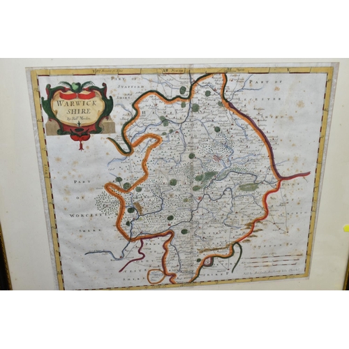 517 - NINE FRAMED MAPS DEPICTING ENGLISH COUNTIES, comprising of a Robert Morden map of Warwickshire, publ... 