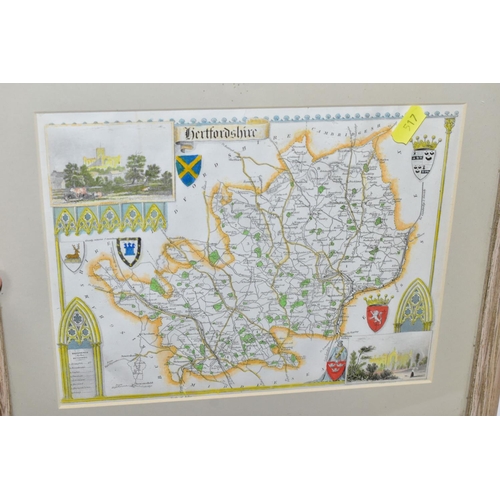 517 - NINE FRAMED MAPS DEPICTING ENGLISH COUNTIES, comprising of a Robert Morden map of Warwickshire, publ... 