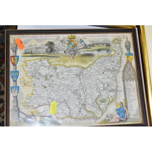 517 - NINE FRAMED MAPS DEPICTING ENGLISH COUNTIES, comprising of a Robert Morden map of Warwickshire, publ... 