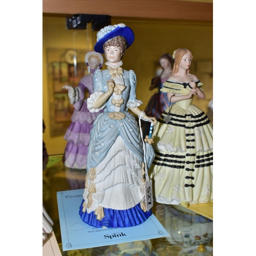 527 - EIGHT WEDGWOOD BISQUE FIGURINES,  comprising 'Enchanted Evening', and seven Wedgwood for Spink limit... 