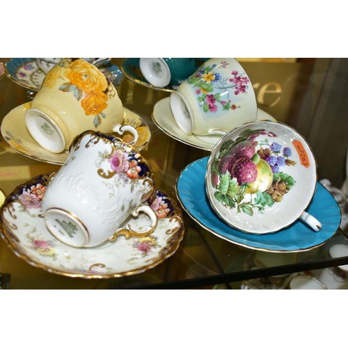 531 - EIGHTEEN AYNSLEY TEA CUPS AND SAUCERS, patterns to include 'The Nelros Cup of Fortune', 'The Cup of ... 