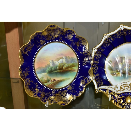 534 - AN AYNSLEY PORTLAND CABINET PLATE AND DESSERT PLATE BY F MICKLEWRIGHT, comprising a wavy edged plate... 