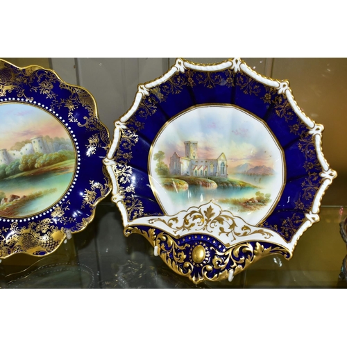 534 - AN AYNSLEY PORTLAND CABINET PLATE AND DESSERT PLATE BY F MICKLEWRIGHT, comprising a wavy edged plate... 