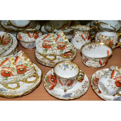 544 - AN AYNSLEY POPPY FORTY NINE PIECE TEA SET, comprising a teapot, a cake plate, a slop bowl, four diff... 