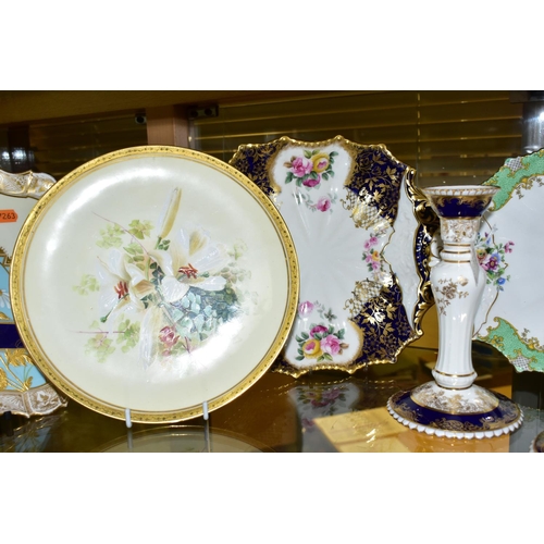 547 - A GROUP OF EIGHT AYNSLEY CHINA PLATES , comprising a pair of Aynsley cobalt blue, white and gold can... 