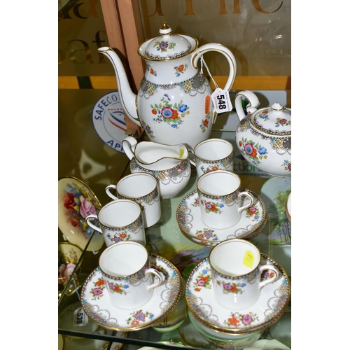 548 - THREE AYNSLEY PART COFFEE SETS comprising a coffee pot, covered sugar bowl, cream jug, six coffee ca... 