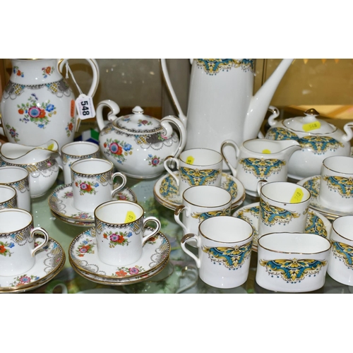 548 - THREE AYNSLEY PART COFFEE SETS comprising a coffee pot, covered sugar bowl, cream jug, six coffee ca... 