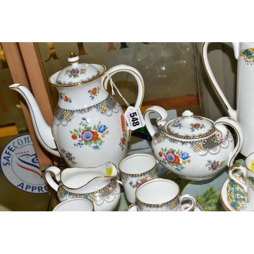 548 - THREE AYNSLEY PART COFFEE SETS comprising a coffee pot, covered sugar bowl, cream jug, six coffee ca... 