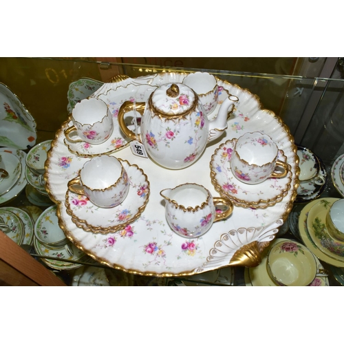 549 - AN EARLY AYNSLEY COFFEE SET AND MATCHING TRAY  decorated with rambling roses and forget-me-nots, com... 