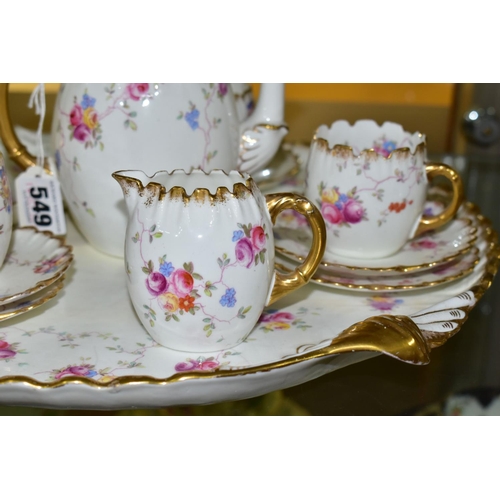 549 - AN EARLY AYNSLEY COFFEE SET AND MATCHING TRAY  decorated with rambling roses and forget-me-nots, com... 