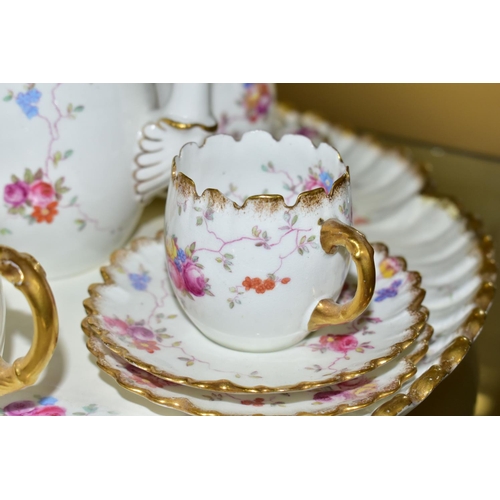 549 - AN EARLY AYNSLEY COFFEE SET AND MATCHING TRAY  decorated with rambling roses and forget-me-nots, com... 