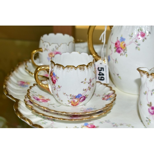 549 - AN EARLY AYNSLEY COFFEE SET AND MATCHING TRAY  decorated with rambling roses and forget-me-nots, com... 