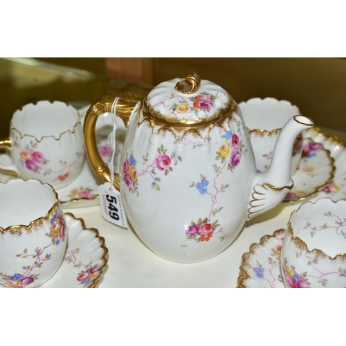 549 - AN EARLY AYNSLEY COFFEE SET AND MATCHING TRAY  decorated with rambling roses and forget-me-nots, com... 