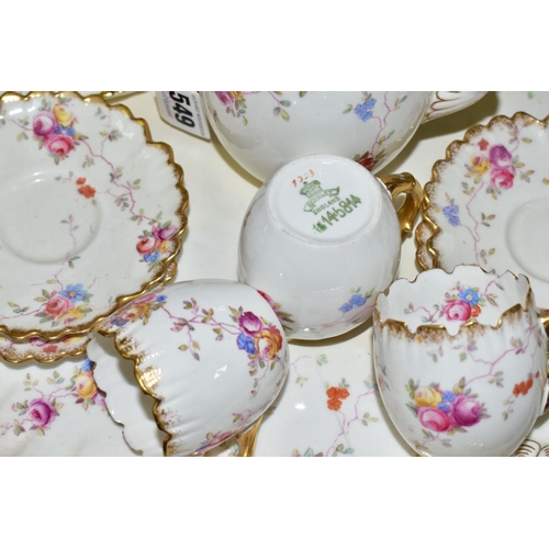 549 - AN EARLY AYNSLEY COFFEE SET AND MATCHING TRAY  decorated with rambling roses and forget-me-nots, com... 