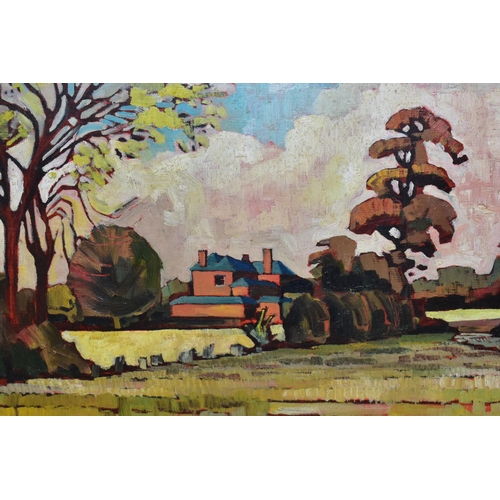 563 - TWO LATER 20TH CENTURY LANDSCAPE PAINTINGS, the first depicts a large house beyond fields and trees,... 