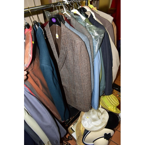 567 - A RAIL OF TWENTY SEVEN ITEMS OF MEN'S CLOTHING, TIES AND BELTS, to include a vintage John Collier br... 