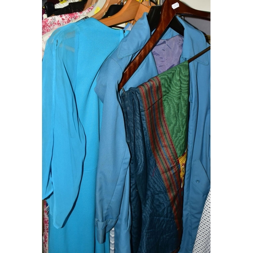 571 - A RAIL OF THIRTY TWO ITEMS OF ASSORTED VINTAGE CLOTHING comprising a gentleman's original Harris twe... 