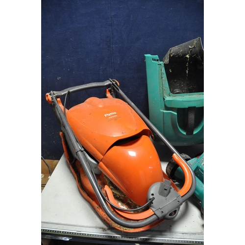 1063 - A BOSCH ROTAK36 LAWNMOWER with grass box (PAT pass and working) along with a Flymo hover compact 300... 