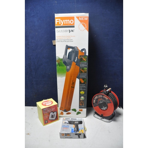 1070 - A FLYMO GARDEN VAC in new and boxed condition, along with a Black and Decker BD1602 heat gun, 50 met... 