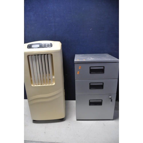 1071 - A CYCLONE DPACU AIR CONDITIONER (PAT pass and working) and a three draw filing cabinet with keys (2)